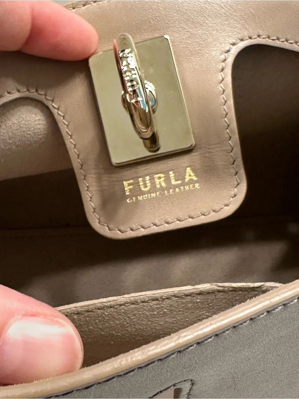 Furla Taupe Satchel with Black Top Handle